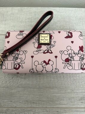 Dooney & Bourke Pink Minnie & Mickey Print Wristlet Wallet